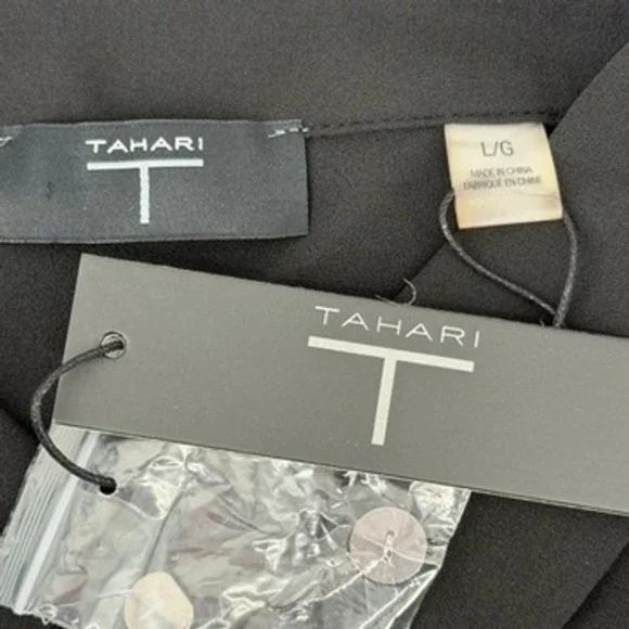 Tahari Black Pleated Puff Balloon Sleeve Button Up Shirt Womens L - Picture 3 of 8